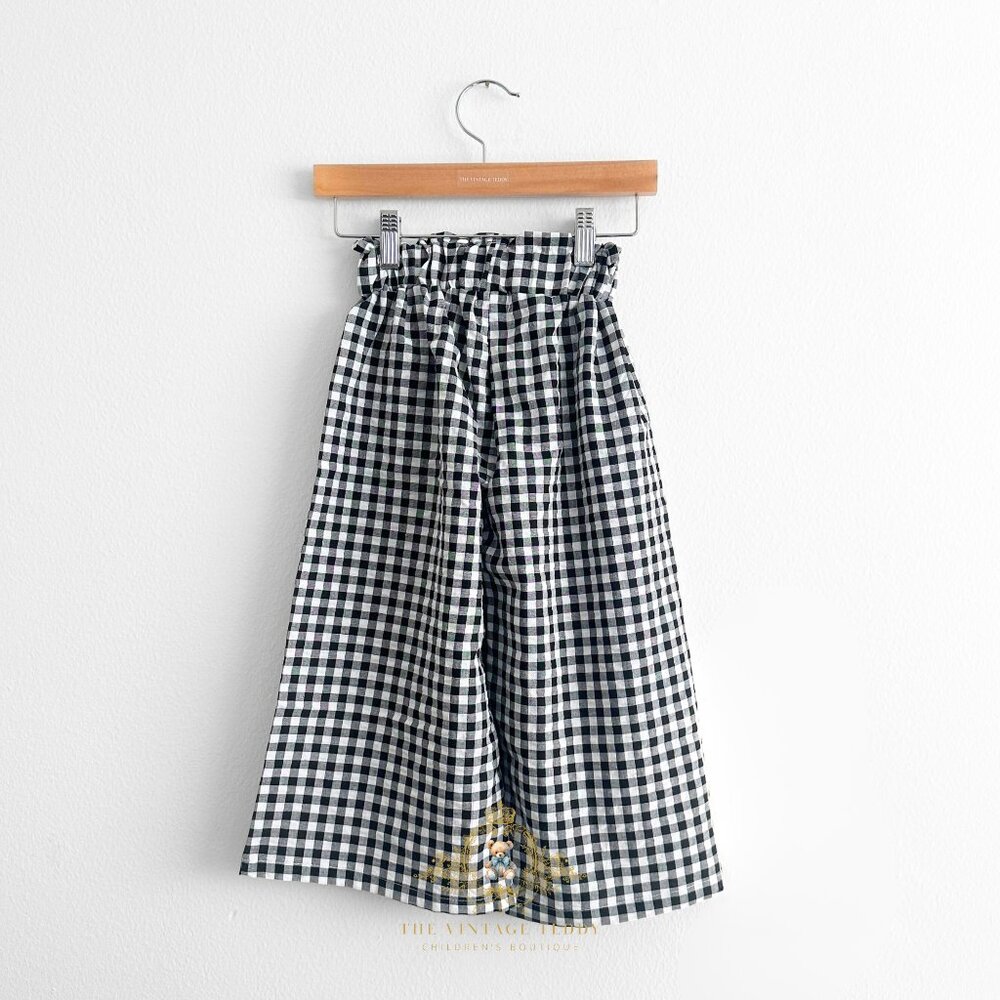 NWT Pretty Little Girls Wide Leg Pants Relaxed Fit Casual Gingham Black&White 6Y - Picture 2 of 3